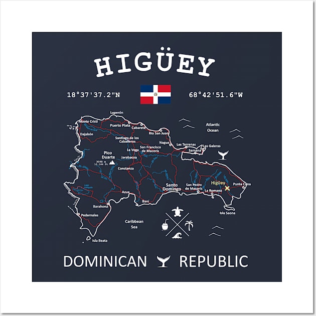 Higüey Dominican Republic Flag Travel Map Coordinates GPS Wall Art by French Salsa